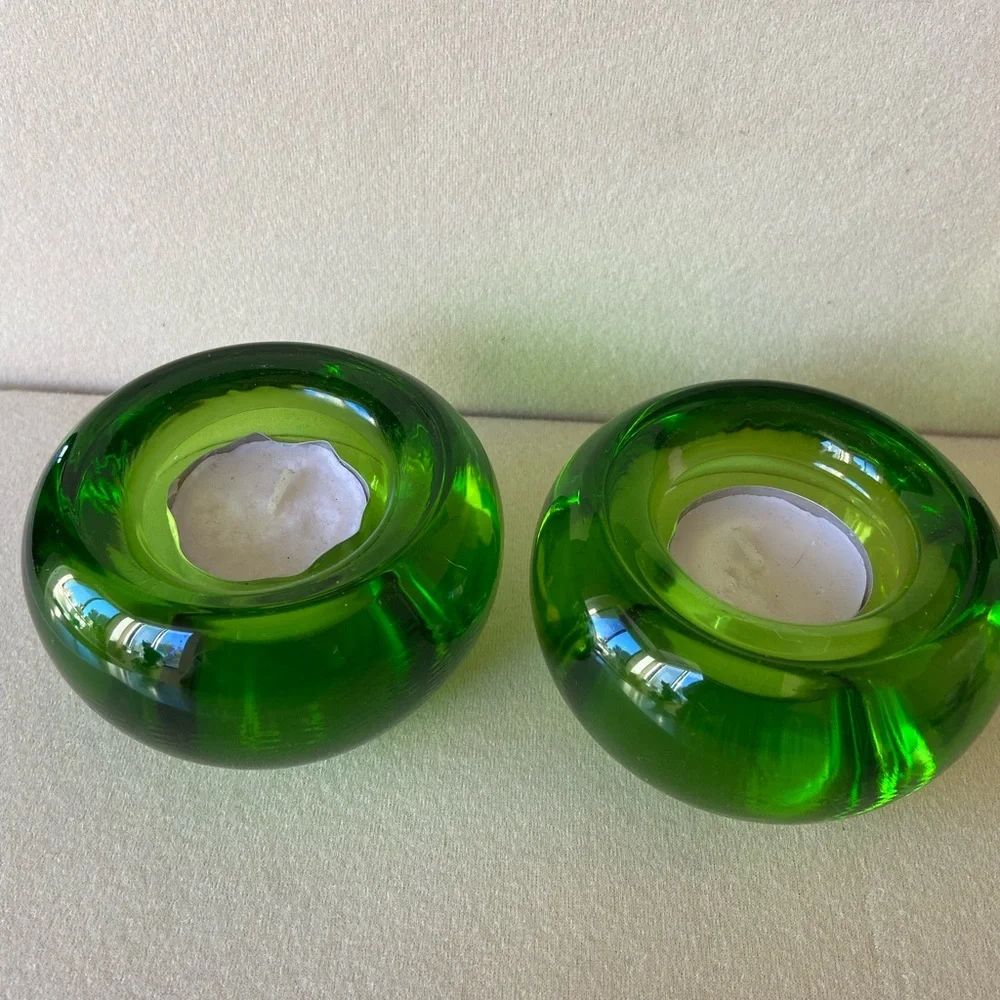 (2) Crate&Barrel green glass tea lights